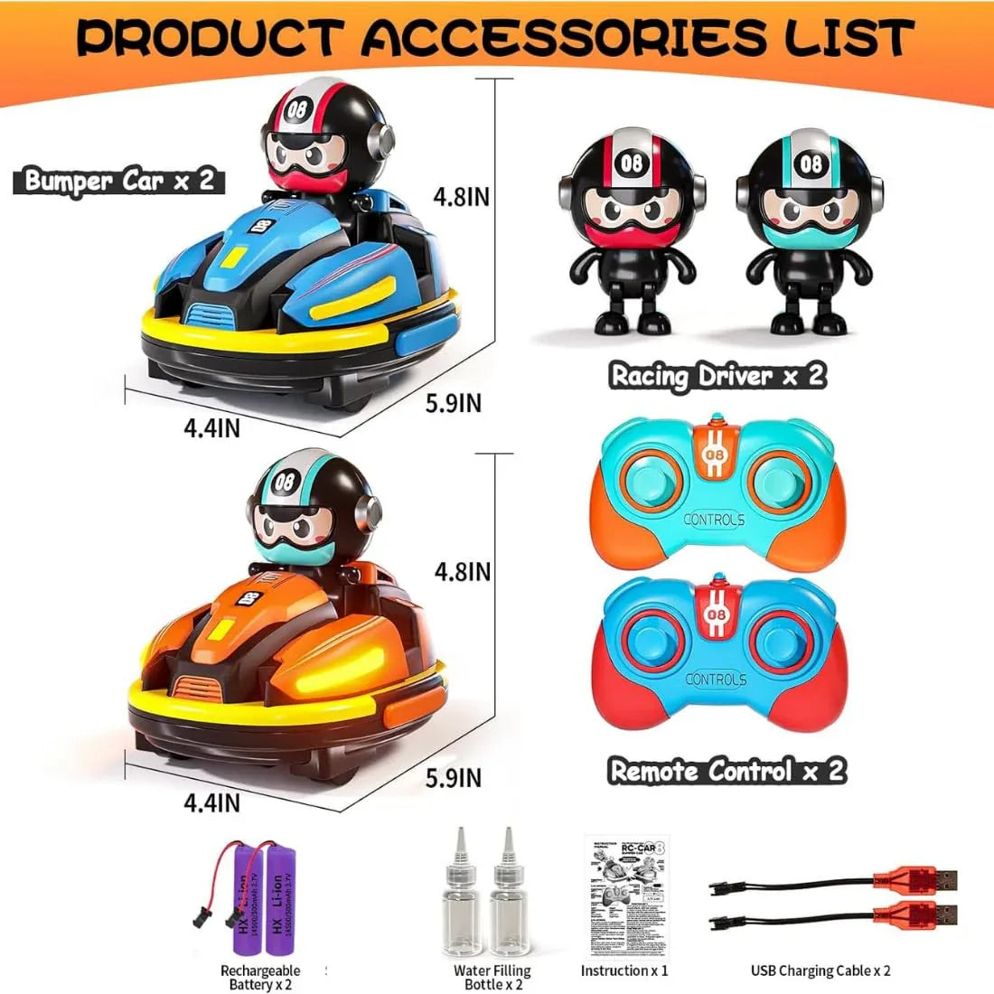 Nuivora DualRacer™ RC Bumper Cars - Lights, Music & Spray Effects – Interactive Battle Fun for All Ages