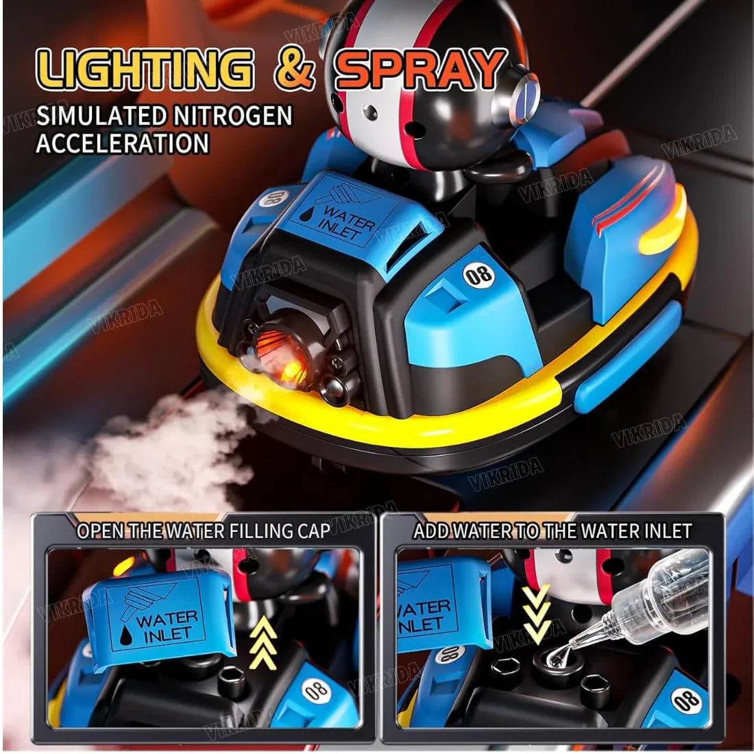 Nuivora DualRacer™ RC Bumper Cars - Lights, Music & Spray Effects – Interactive Battle Fun for All Ages