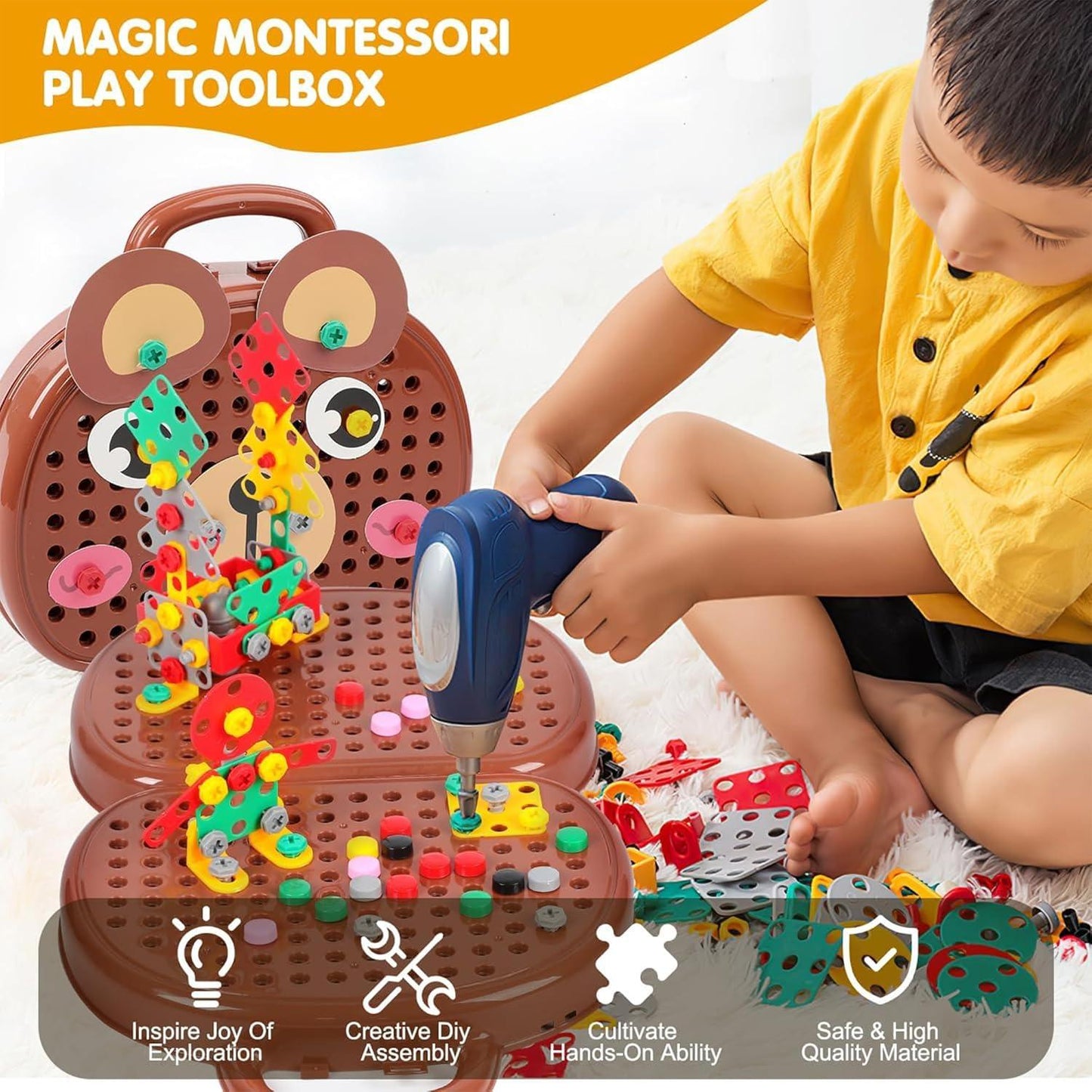 “BrainBuilder™ Creative Drill Kit”- 203 Pcs Educational Kit Construction Toy for Kids
