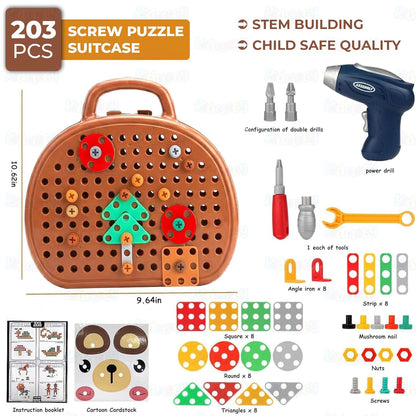 “BrainBuilder™ Creative Drill Kit”- 203 Pcs Educational Kit Construction Toy for Kids