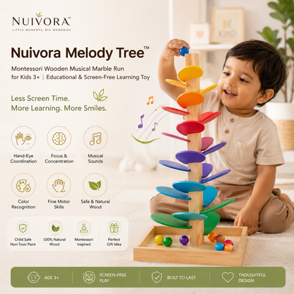 Nuivora Melody Tree™ | Montessori Wooden Musical Marble Run for Kids 3+ | Educational & Screen-Free Learning Toy