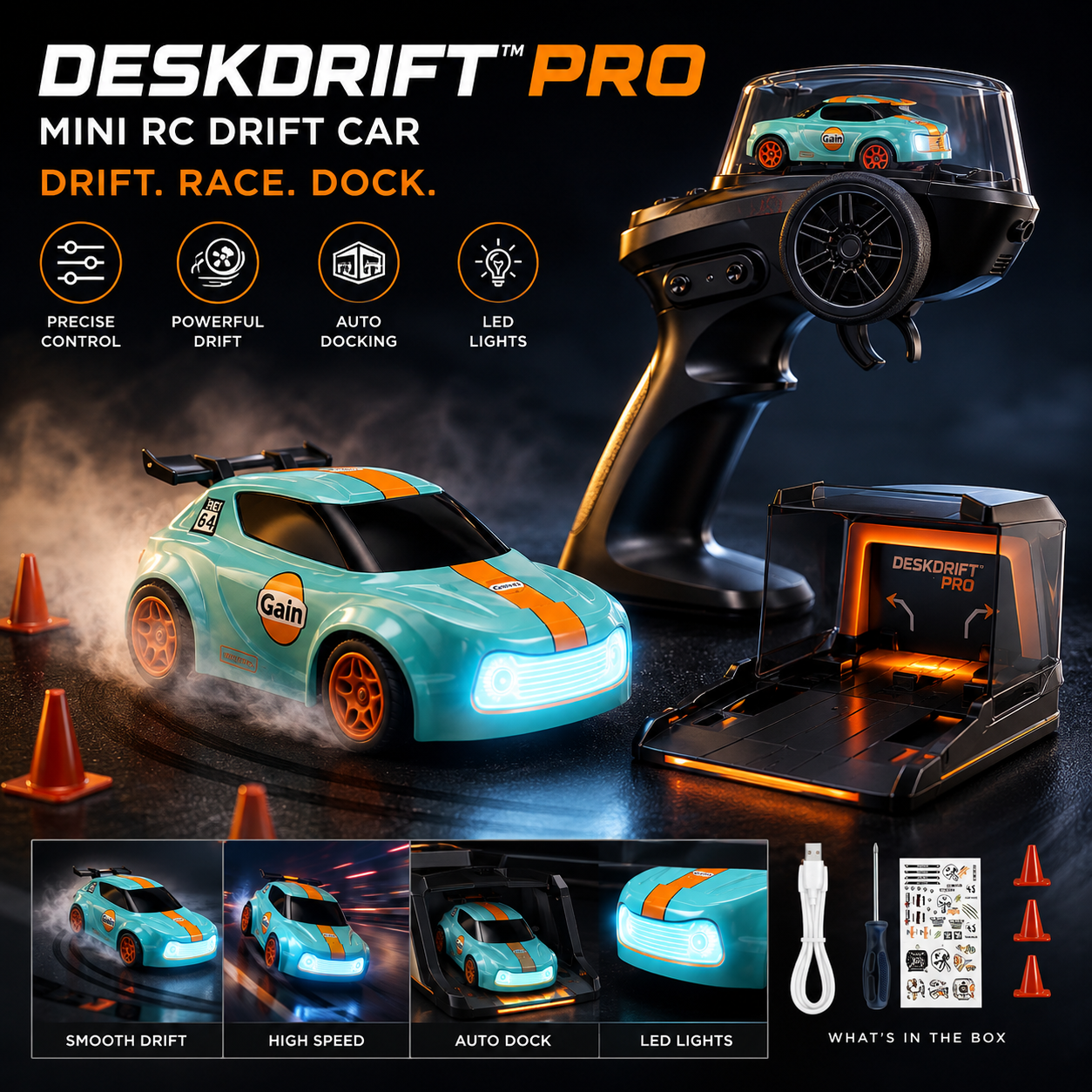 DeskDrift™ Pro – Mini RC Drift Car - Drift, Race & Dock 1:64