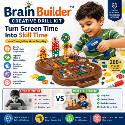 “BrainBuilder™ Creative Drill Kit”- 203 Pcs Educational Kit Construction Toy for Kids