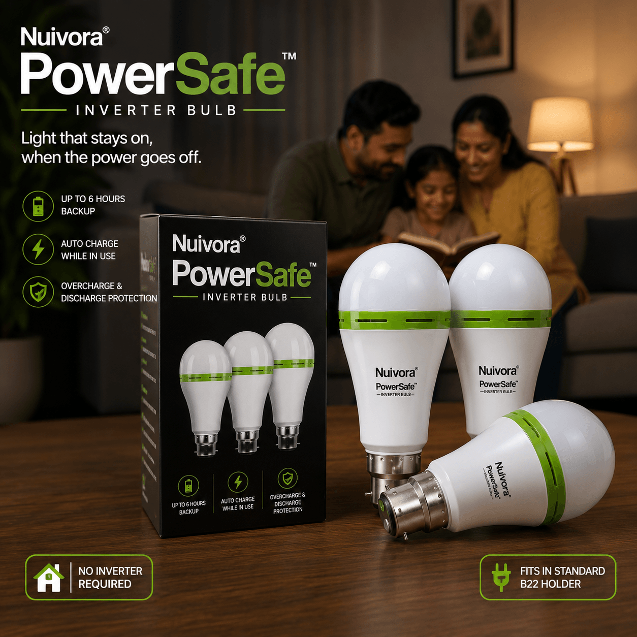 Nuivora PowerSafe™ Inverter Bulb - Protection Against Unexpected Power Cuts.