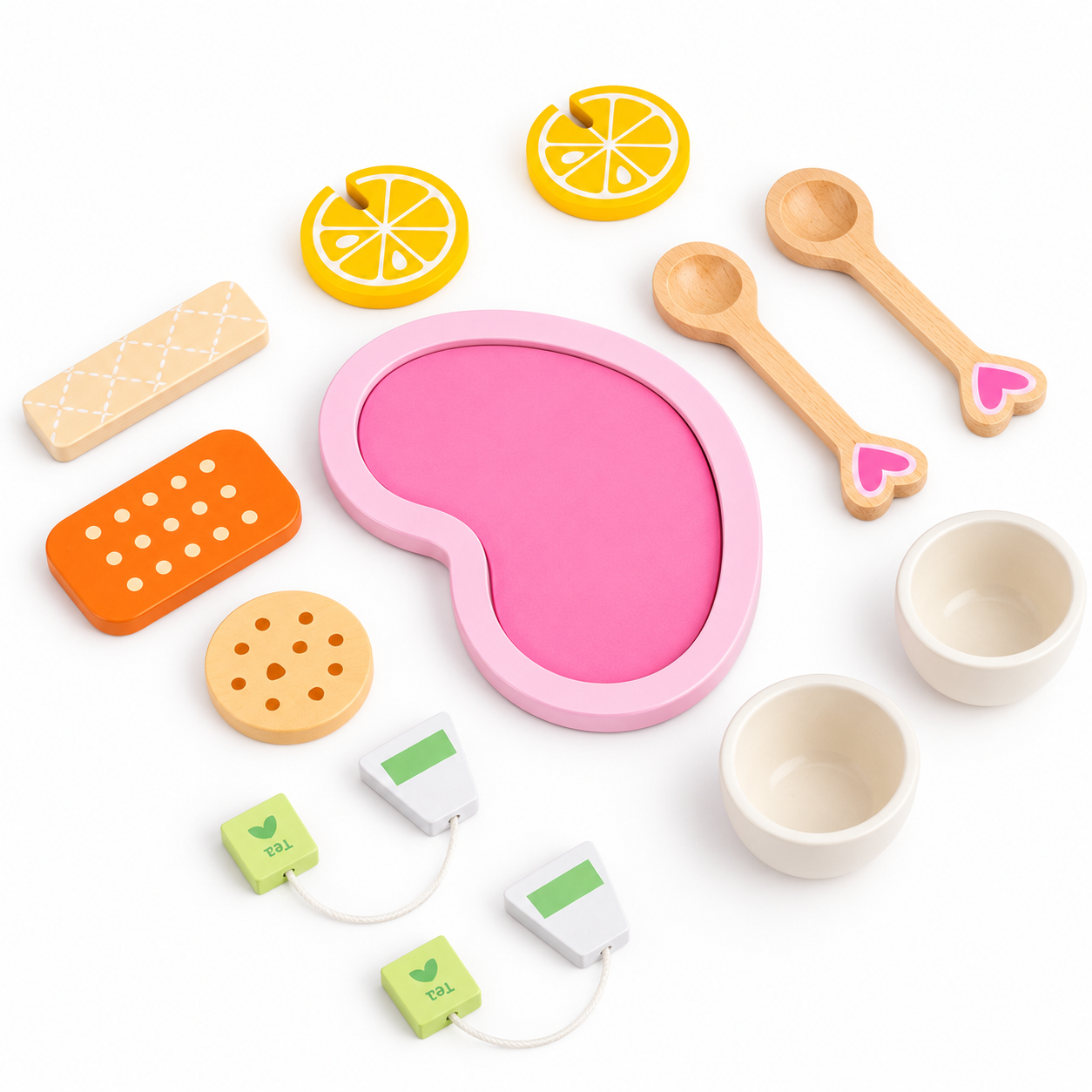 Nuivora Little Tea™ Wooden Tea Set for Kids 3+ | Montessori Pretend Play Kitchen Toy | Tea Party Set with Serving Tray, Teapot, 2 Cups, 2 Spoons, Tea Bags, Lemon Slices & Biscuit Pieces | Educational Wooden Toy