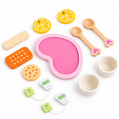 Nuivora Little Tea™ Wooden Tea Set for Kids 3+ | Montessori Pretend Play Kitchen Toy | Tea Party Set with Serving Tray, Teapot, 2 Cups, 2 Spoons, Tea Bags, Lemon Slices & Biscuit Pieces | Educational Wooden Toy