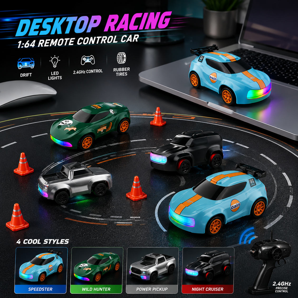 DeskDrift™ Pro – Mini RC Drift Car - Drift, Race & Dock 1:64