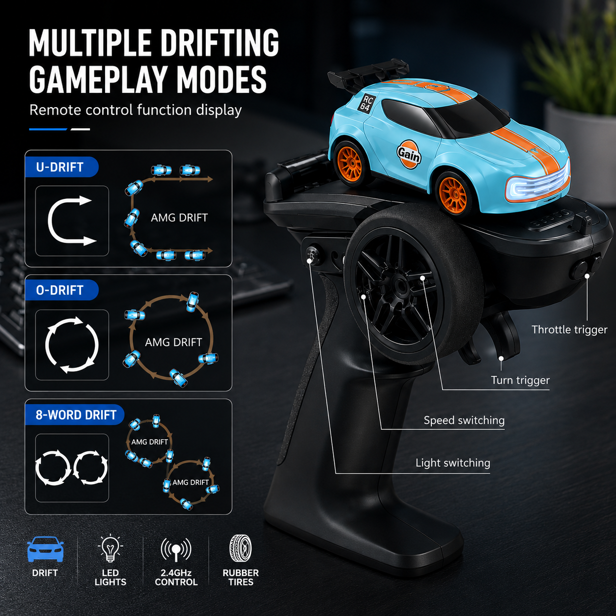 DeskDrift™ Pro – Mini RC Drift Car - Drift, Race & Dock 1:64