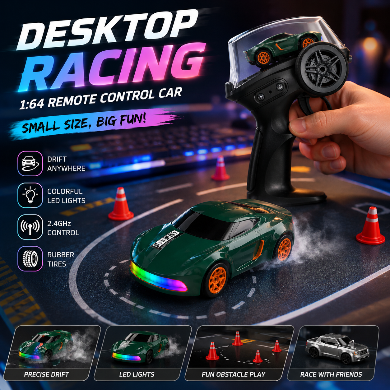 DeskDrift™ Pro – Mini RC Drift Car - Drift, Race & Dock 1:64