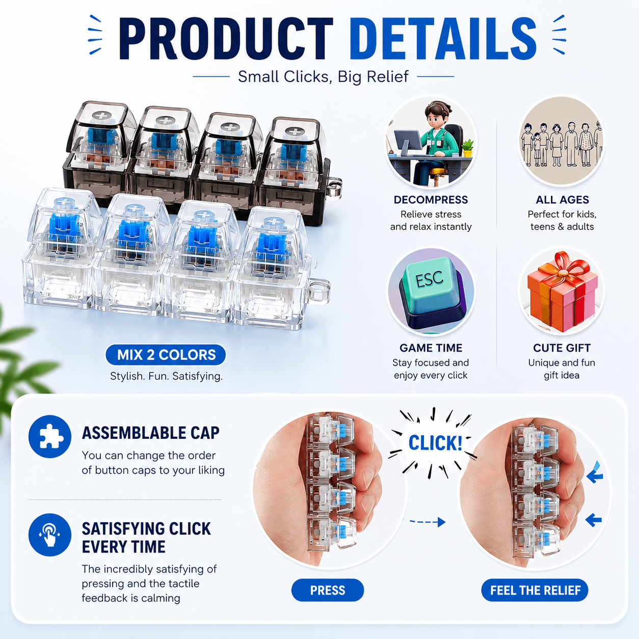 ClickRush 4 in 1 Keyboard Fidget - The click you can't stop