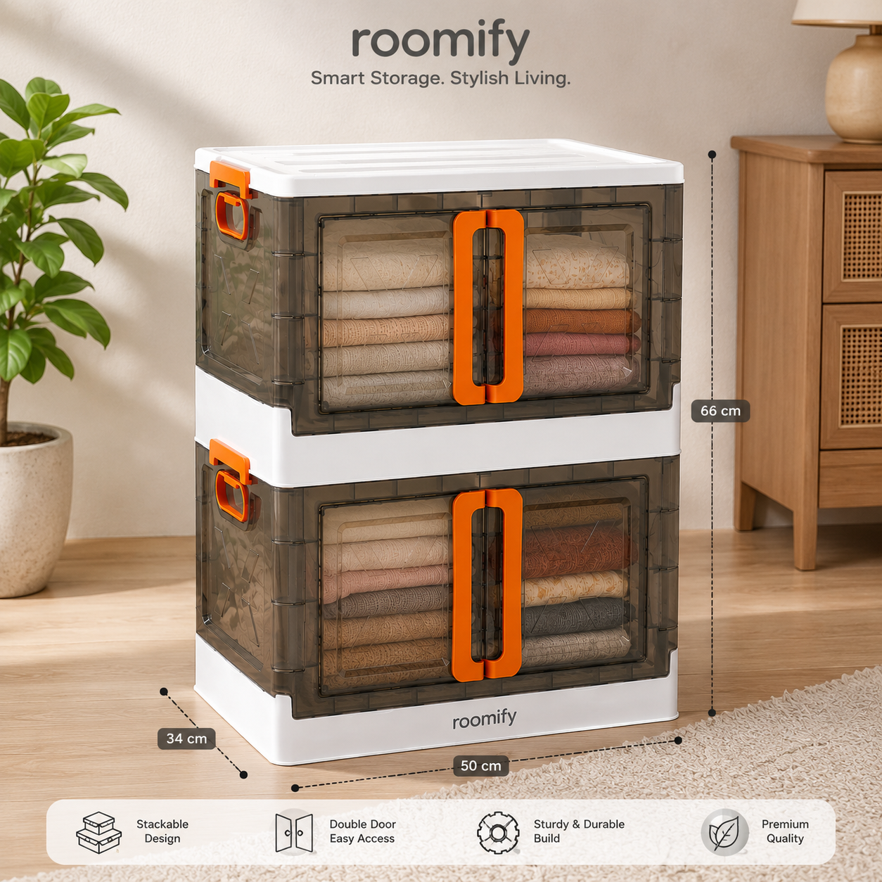 Roomify™ Premium Foldable Storage Organizer – 2,3 Layer Double Door