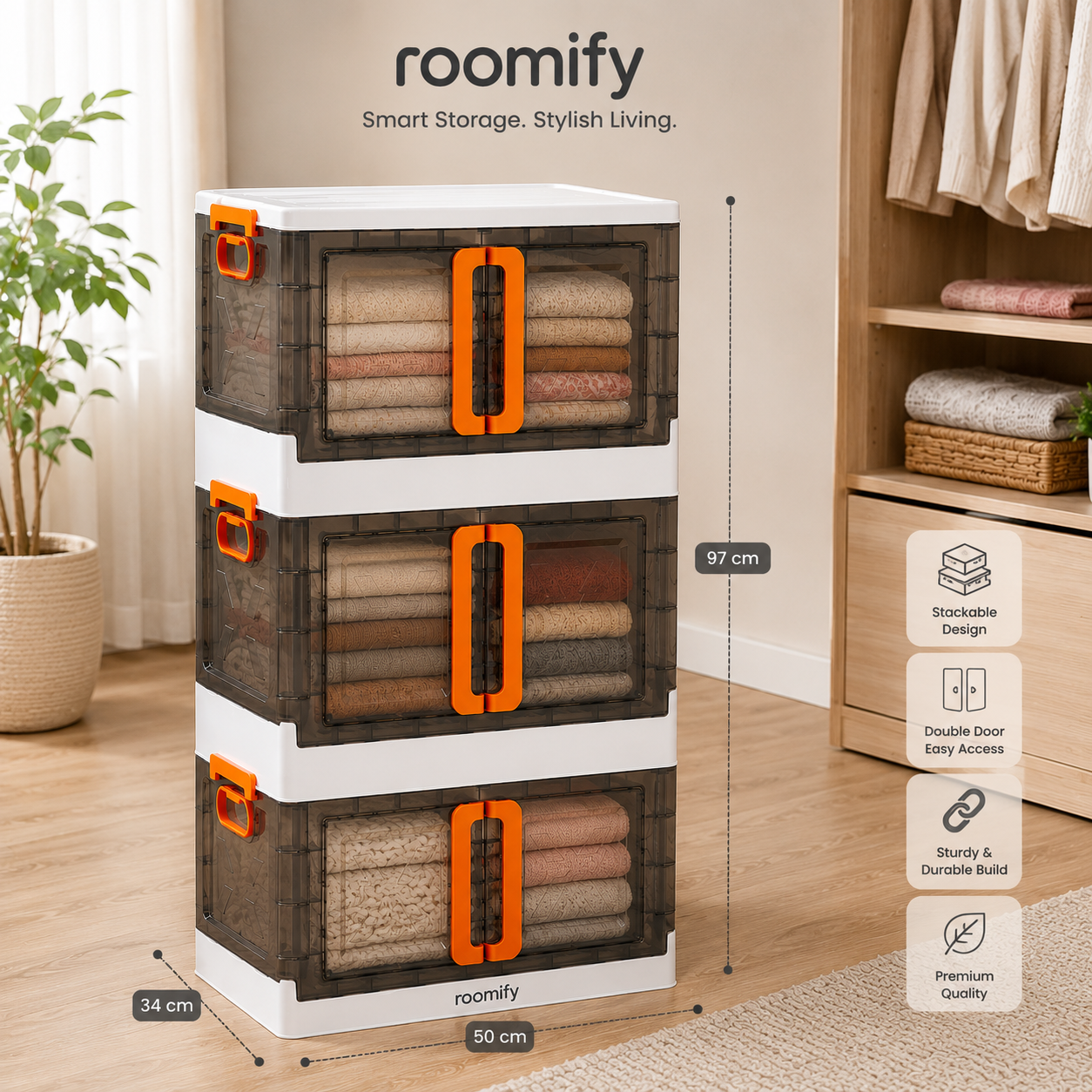 Roomify™ Premium Foldable Storage Organizer – 2,3 Layer Double Door