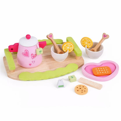 Nuivora Little Tea™ Wooden Tea Set for Kids 3+ | Montessori Pretend Play Kitchen Toy | Tea Party Set with Serving Tray, Teapot, 2 Cups, 2 Spoons, Tea Bags, Lemon Slices & Biscuit Pieces | Educational Wooden Toy
